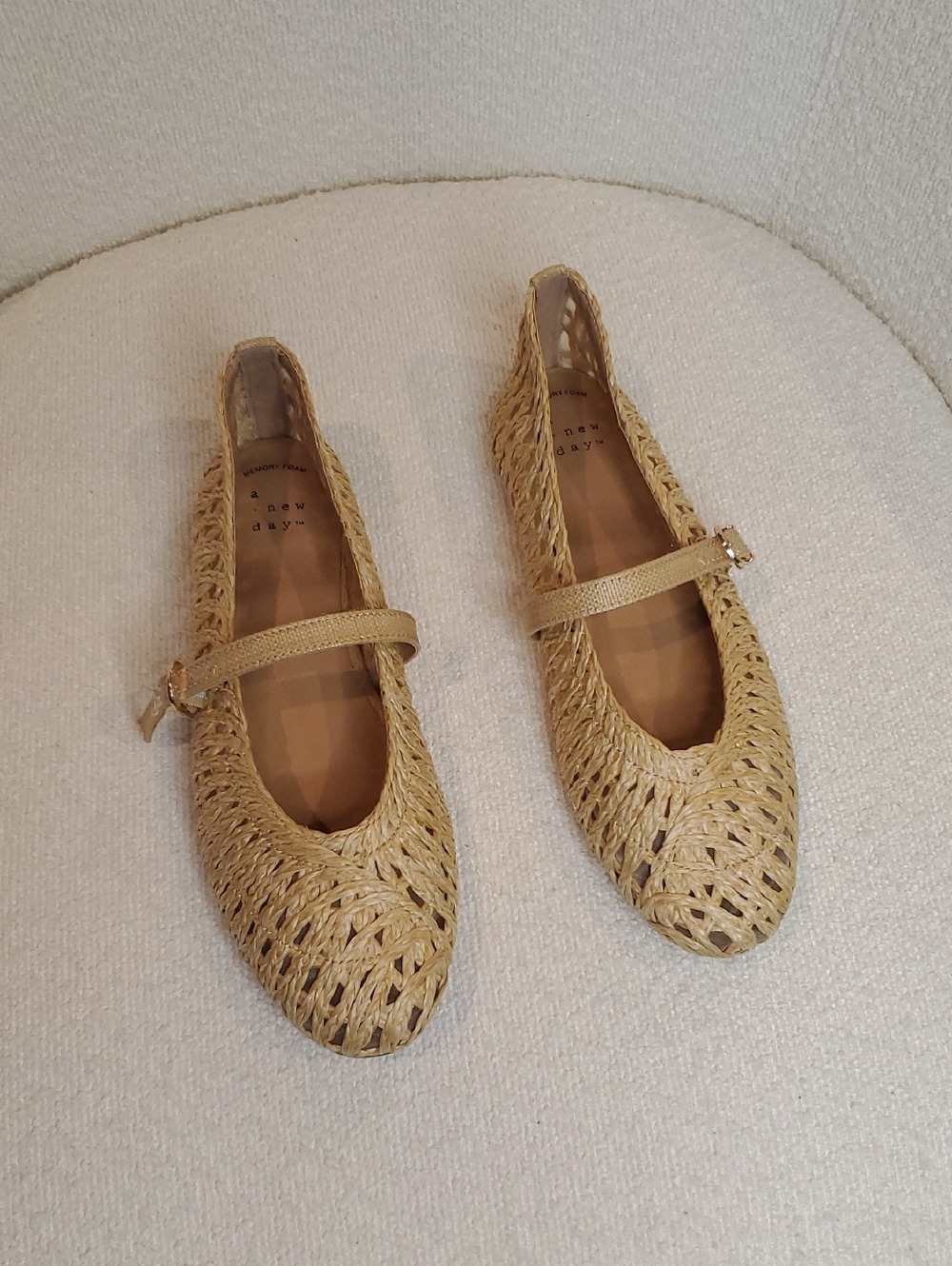 A New Day MYLA Woven Straw Mary Jane Flats - Natural Womans Size 7.5 Never Worn - Picture 2 of 5